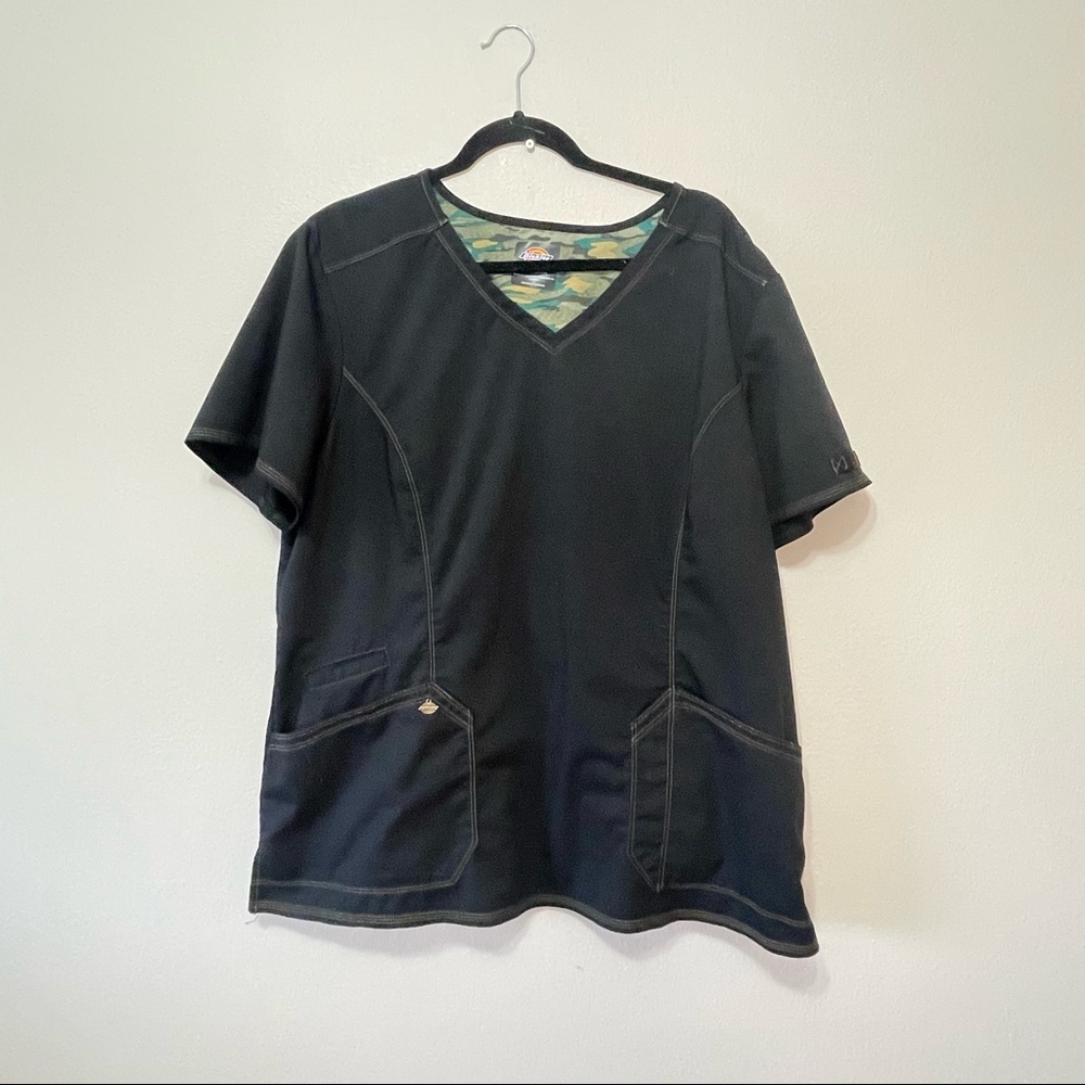 Dickies Black V-Neck Scrub Top